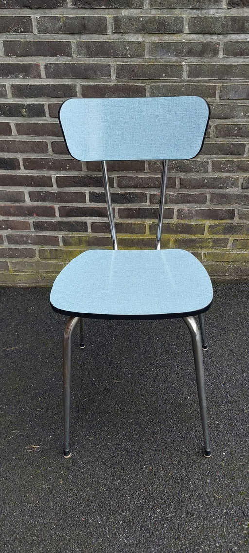 Set Van Drie Babyblauwe Vintage Brabantia Keukenstoelen