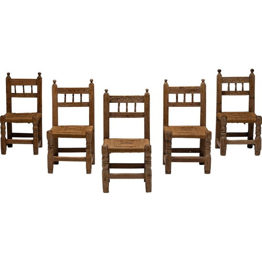 Vintage Rustieke eetkamerstoelen van stro, Spanje