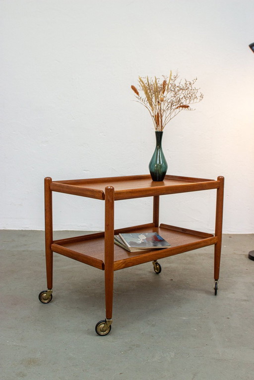 Vintage teak serveerwagen bar trolley bijzettafel