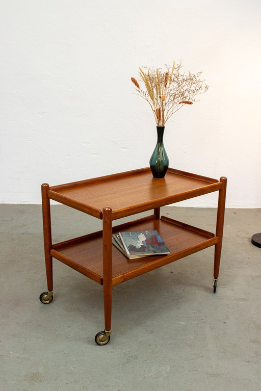 Vintage teak serveerwagen bar trolley bijzettafel