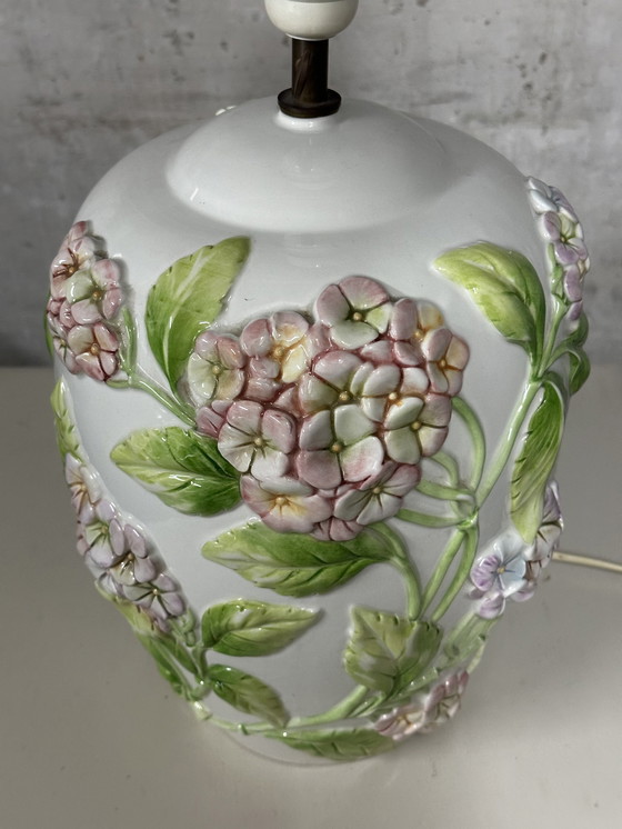 Image 1 of Pied De Lampe Chaumette Model Hortensias- Barbotine H 40 Cm