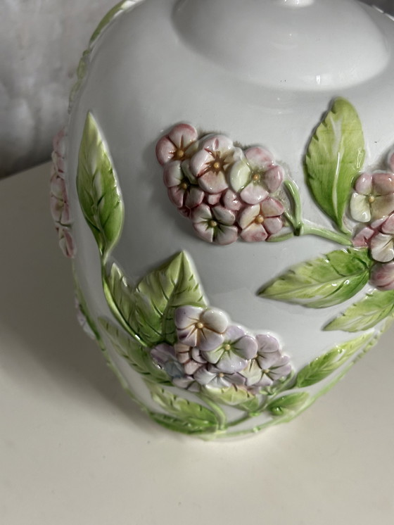 Image 1 of Pied De Lampe Chaumette Model Hortensias- Barbotine H 40 Cm