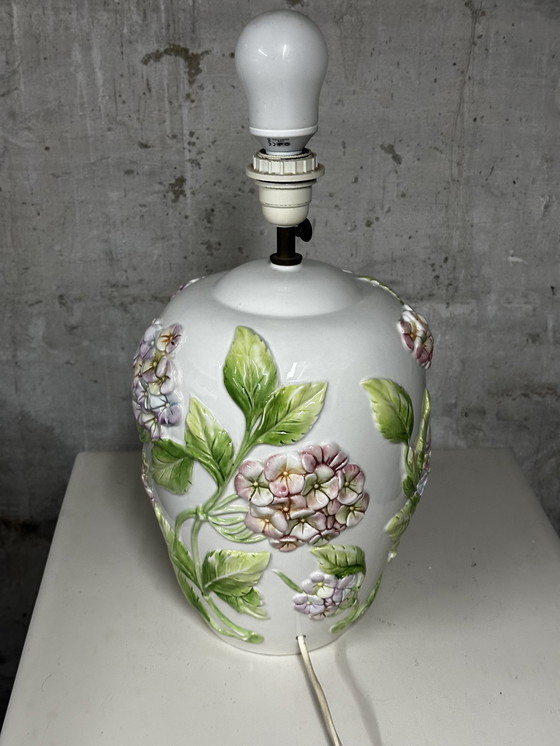 Image 1 of Pied De Lampe Chaumette Model Hortensias- Barbotine H 40 Cm