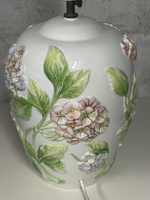 Pied De Lampe Chaumette Model Hortensias- Barbotine H 40 Cm