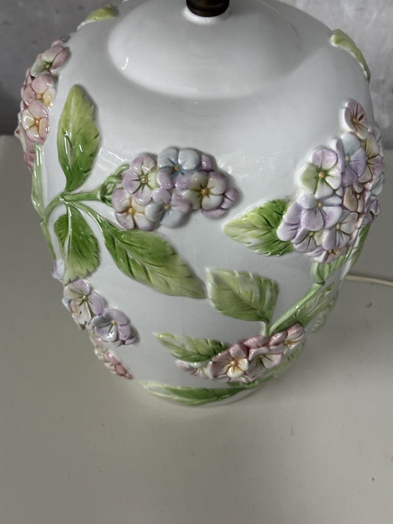 Image 1 of Pied De Lampe Chaumette Model Hortensias- Barbotine H 40 Cm