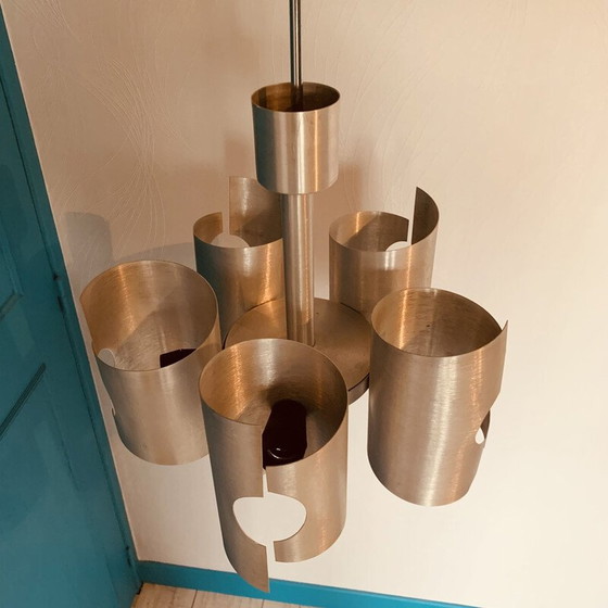 Image 1 of Oude Polam 5-lichts kroonluchter, 1970