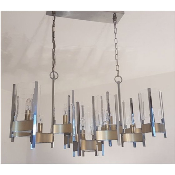 Image 1 of Vintage stalen hanglamp van Gaetano Sciolari voor Sciolari Roma