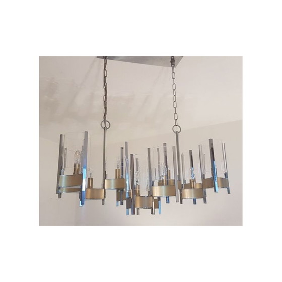 Image 1 of Vintage stalen hanglamp van Gaetano Sciolari voor Sciolari Roma