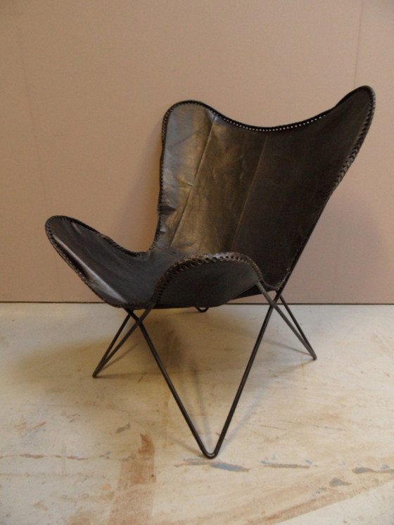 Image 1 of Vintage vlinder stoel met leder