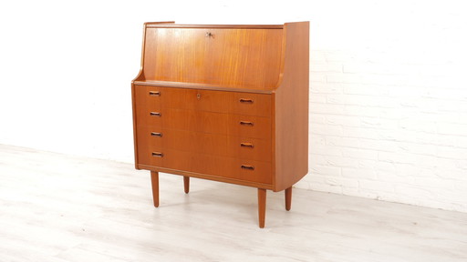 Vintage Secretaire | Teak | Kaptafel | Met Spiegel | 92 Cm