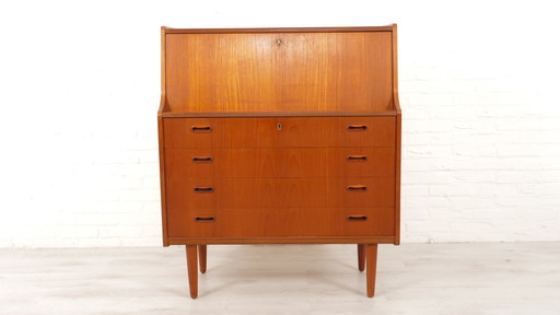 Vintage Secretaire | Teak | Kaptafel | Met Spiegel | 92 Cm