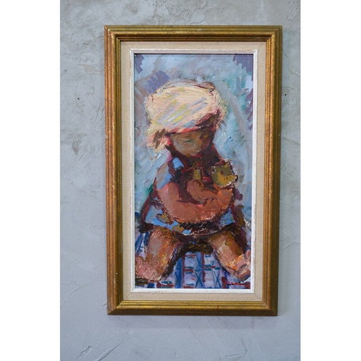 Vintage modern olieverfschilderij op paneel door Eric Lo Ohlqvist, Zweden 1960