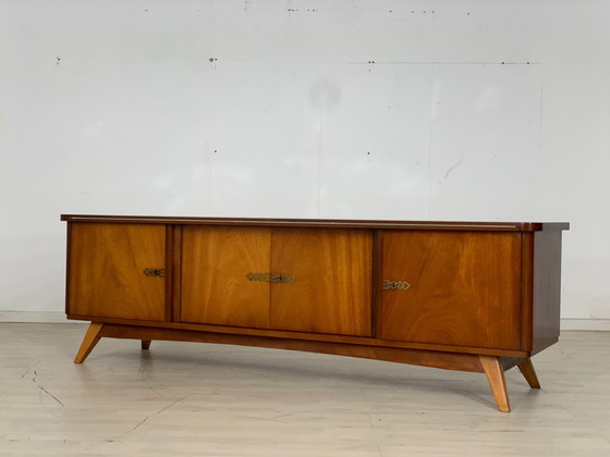 Image 1 of Duits houten dressoir lowboard woonkamer kast vintage