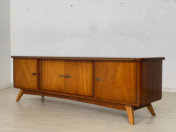 Image 1 of Duits houten dressoir lowboard woonkamer kast vintage