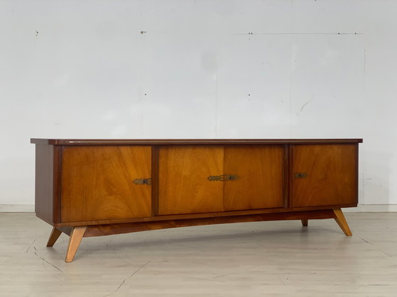 Image 1 of Duits houten dressoir lowboard woonkamer kast vintage