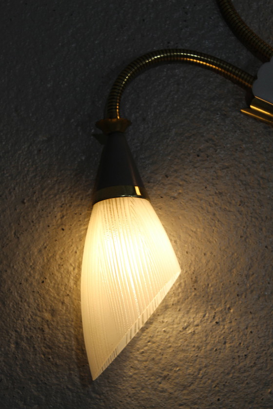 Image 1 of Vintage Buigbare Wandlamp - Jaren '50, Messing, Glas