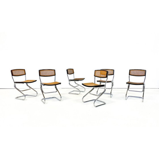 Image 1 of Set van 6 Italiaanse rieten stoelen uit de Mid Century, jaren 1960