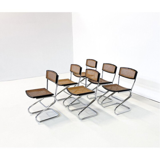 Image 1 of Set van 6 Italiaanse rieten stoelen uit de Mid Century, jaren 1960