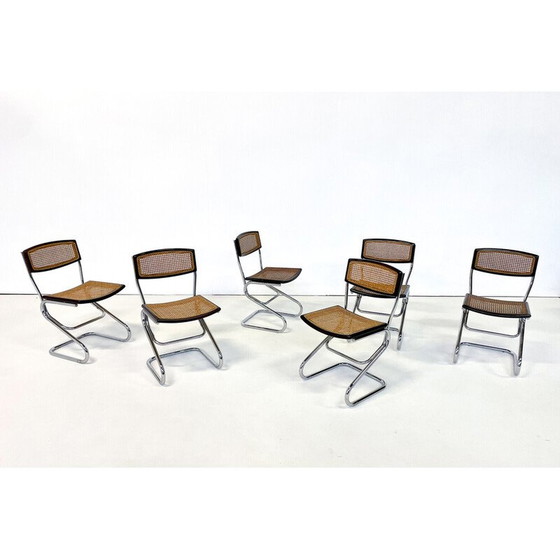 Image 1 of Set van 6 Italiaanse rieten stoelen uit de Mid Century, jaren 1960