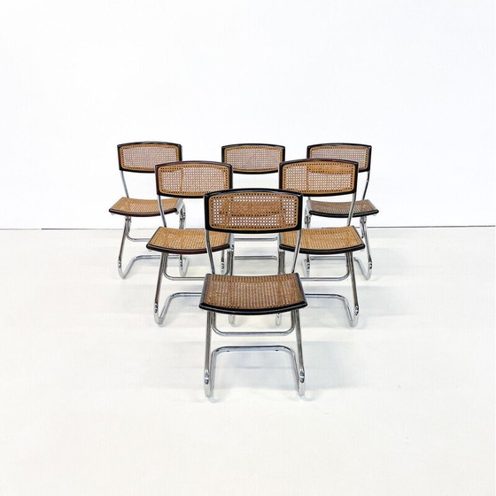 Image 1 of Set van 6 Italiaanse rieten stoelen uit de Mid Century, jaren 1960