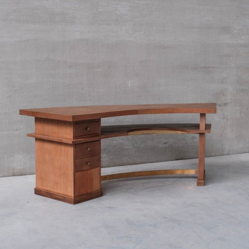 Mid Century Frans houten Bow gebogen bureau, 1950