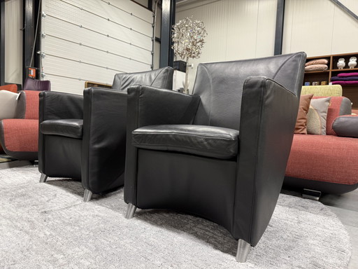 2 Leolux Dolcinea Fauteuils Zwart Leer Setprijs