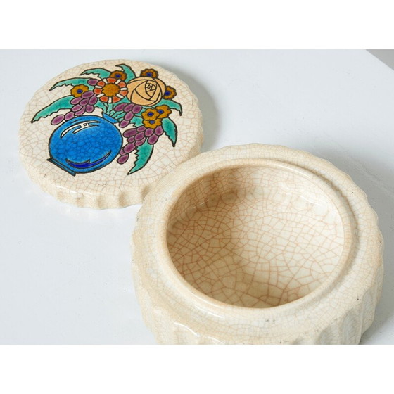 Image 1 of Vintage Art Deco ronde doos van geglazuurd keramiek, 1930