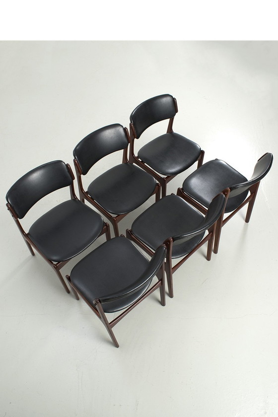 Image 1 of 6 Erik Buch Stoelen Met Zwarte Skai Bekleding 66492