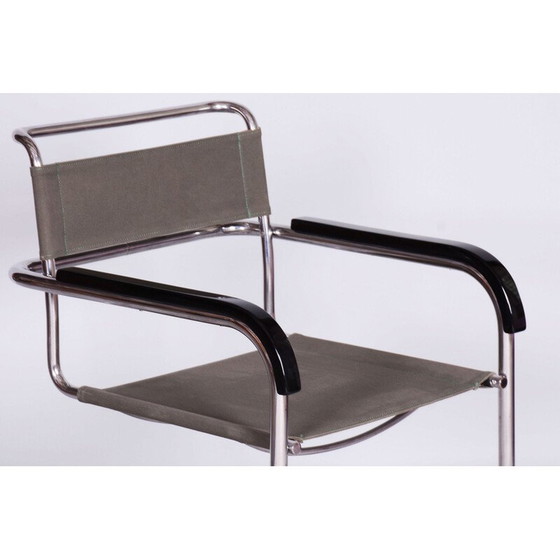 Image 1 of Vintage Bauhaus fauteuil in chroomstaal en ijzeren stof van Marcel Breuer voor Thonet, Tsjecho-Slowakije 1930
