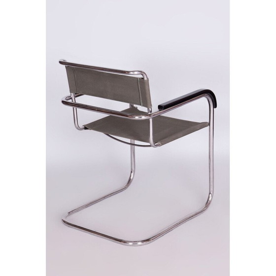Image 1 of Vintage Bauhaus fauteuil in chroomstaal en ijzeren stof van Marcel Breuer voor Thonet, Tsjecho-Slowakije 1930