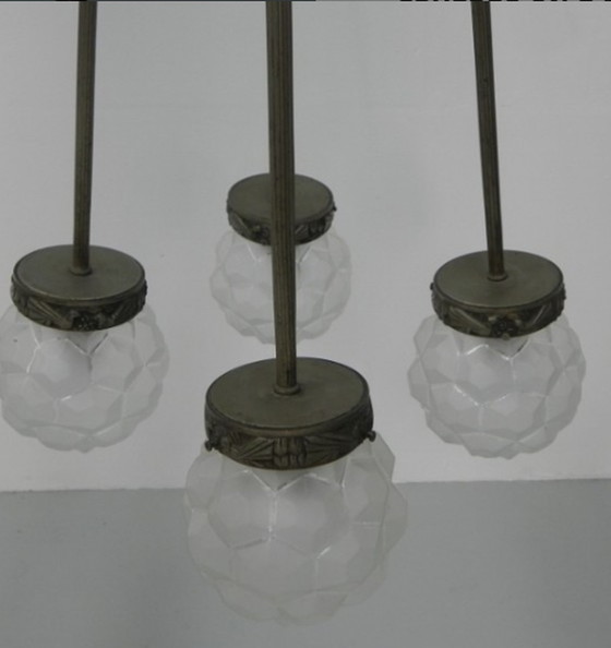 Image 1 of Art Deco hanglamp met 5 bollen op 5 staven