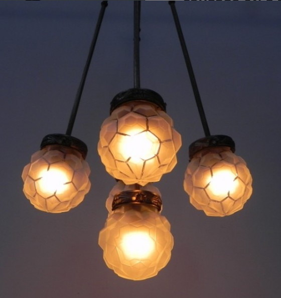 Image 1 of Art Deco hanglamp met 5 bollen op 5 staven