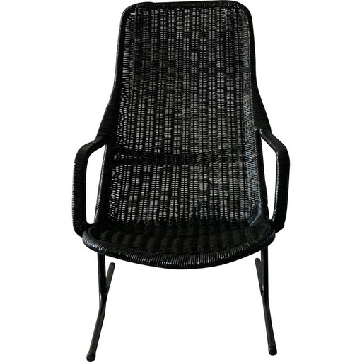 Vintage 514 C fauteuil in rotan en staal van Dirk Van Sliedregt voor Gebroeders Jonkers Noordwolde, 1960