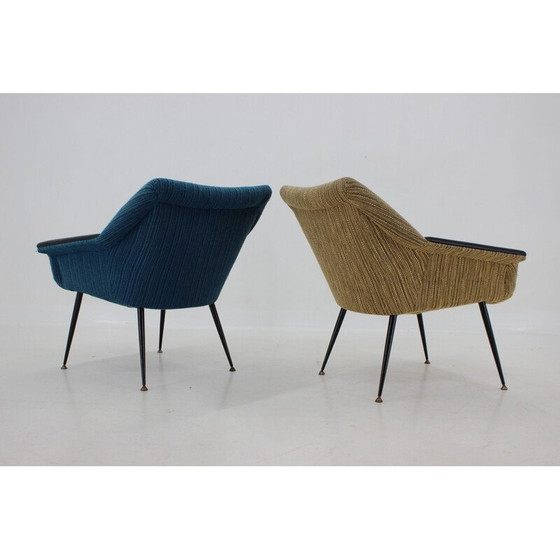 Image 1 of Paar vintage blauw en beige fauteuils, Italië 1960