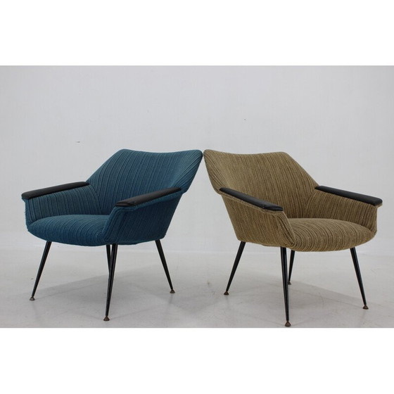 Image 1 of Paar vintage blauw en beige fauteuils, Italië 1960