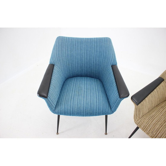 Image 1 of Paar vintage blauw en beige fauteuils, Italië 1960