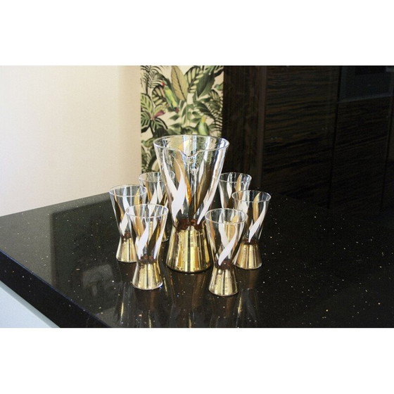 Image 1 of Vintage goud gedecoreerd glazen sinaasappelsap set, 1970