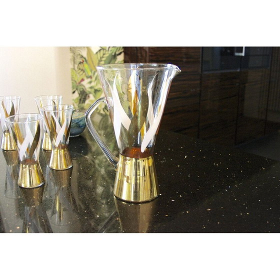 Image 1 of Vintage goud gedecoreerd glazen sinaasappelsap set, 1970