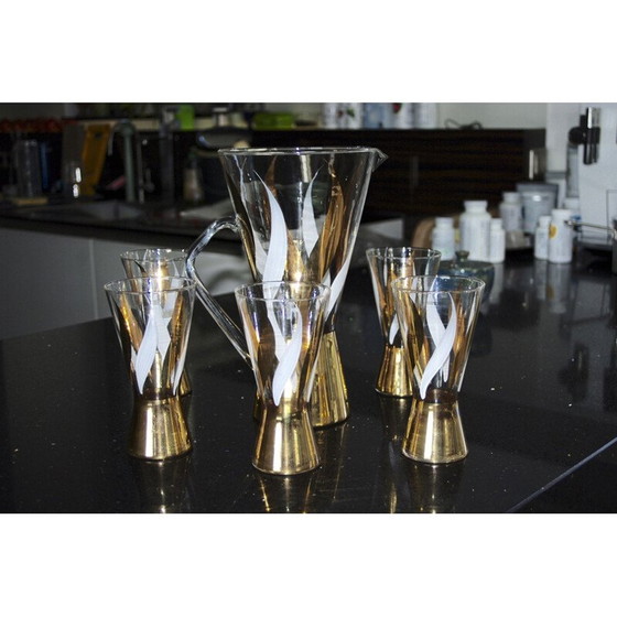 Image 1 of Vintage goud gedecoreerd glazen sinaasappelsap set, 1970