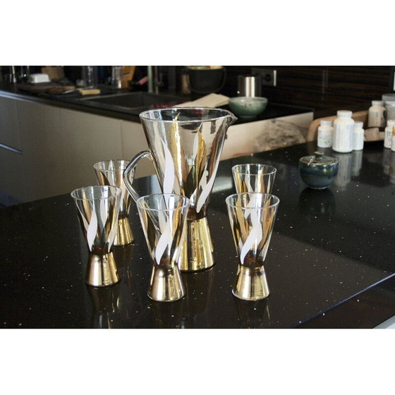 Image 1 of Vintage goud gedecoreerd glazen sinaasappelsap set, 1970