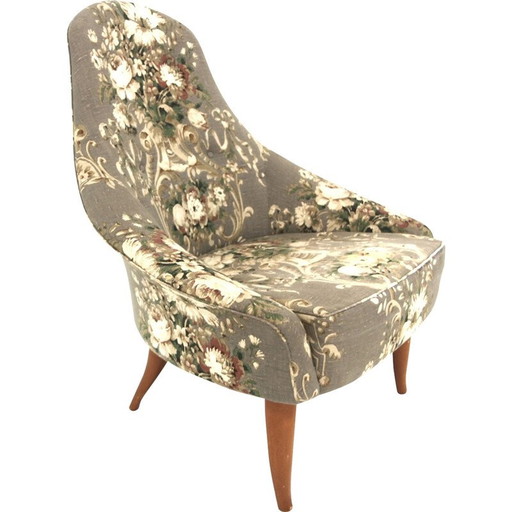 Vintage "Lila Eva" fauteuil in beukenhout en stof van Kerstin Hörlin Holmqvist voor Nordiska Kompaniet, Zweden 1960