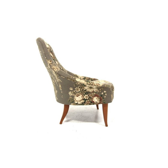 Image 1 of Vintage "Lila Eva" fauteuil in beukenhout en stof van Kerstin Hörlin Holmqvist voor Nordiska Kompaniet, Zweden 1960