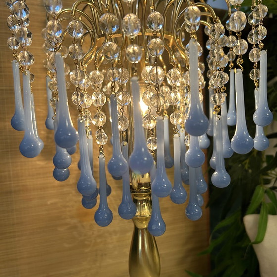 Image 1 of Vintage Blauwe Opaline Teardrop Tafellamp Staande Lamp 