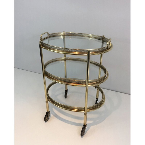 Image 1 of Klein Vintage rollend ovalen tafeltje in messing met 3 afneembare bladen 1940