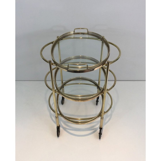 Image 1 of Klein Vintage rollend ovalen tafeltje in messing met 3 afneembare bladen 1940