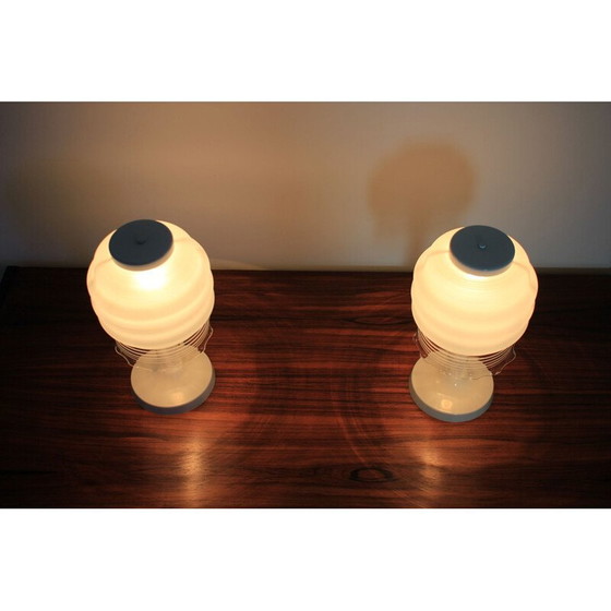 Image 1 of Paar vintage lampen van metaal en glas van Valašské Meziříčí, Tsjechoslowakije 1970