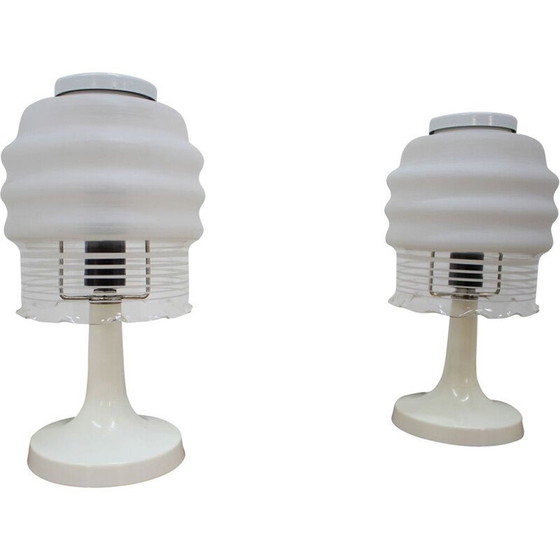 Image 1 of Paar vintage lampen van metaal en glas van Valašské Meziříčí, Tsjechoslowakije 1970