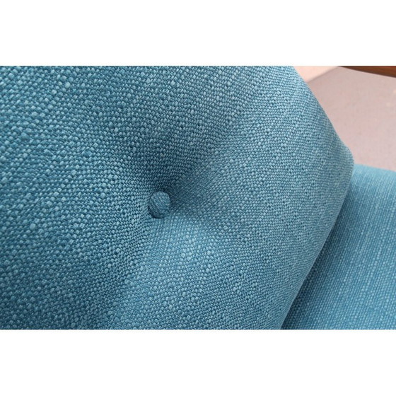 Image 1 of Vintage fauteuil in massief hout en blauwe en groene stof, 1960