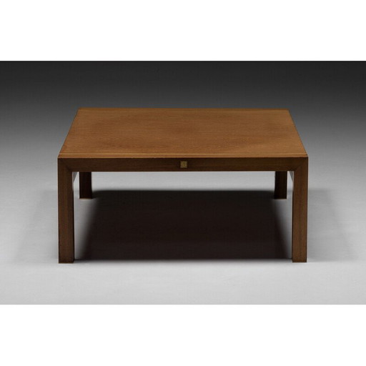 Vintage walnoot en messing salontafel van Pierre Balmain, Frankrijk 1980