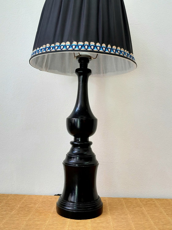 Image 1 of Art deco houten lamp en couture lampenkap